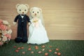 Romantic toy Bear in wedding scene Royalty Free Stock Photo