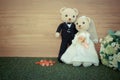 Romantic toy Bear in wedding scene Royalty Free Stock Photo