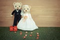 Romantic toy Bear in wedding scene Royalty Free Stock Photo