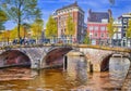 Romantic Travel Destinations. Traditional Amsterdam Cityscape With Bicycles and Bikes Along With Arched Bridge For Canal Boat Royalty Free Stock Photo