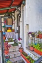 Romantic Travel Places. Traditional Colorful Flowery Backyards of Old Portuguese Houses in The City of Lisbon in Portugal