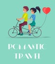 Romantic Travel vector Couple Riding on Twin Bike