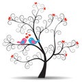 Romantic tree with inlove couple birds
