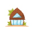 Romantic tropic house with straw roof, beach bungalow vector Illustration on a white background