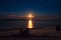 Romantic tropical beach with beautiful full moon Royalty Free Stock Photo