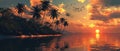 Romantic Tropical Vacation, Palm Trees, Sunset, Paradise For Honeymooners