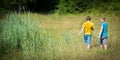 Romantic twosome young couple walking