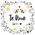 Romantic typography banner I love you in spanish language