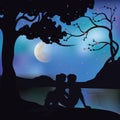 Romantic under the tree, Vector illustrations Royalty Free Stock Photo