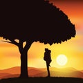 Romantic under the tree, Vector illustrations Royalty Free Stock Photo