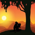 Romantic under the tree, Vector illustrations Royalty Free Stock Photo