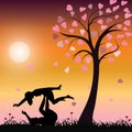 Romantic under the tree, Vector illustrations Royalty Free Stock Photo