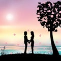 Romantic under the tree, Vector illustrations Royalty Free Stock Photo