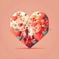 Romantic valentine couple decorative floral heart design illustration Royalty Free Stock Photo
