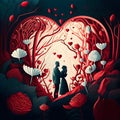 Romantic valentine couple decorative floral heart design illustration Royalty Free Stock Photo