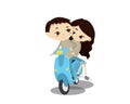 Romantic Valentine Couple Illustration - Afternoon Scooter Ride