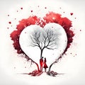 Romantic valentine couple tree painting illustration