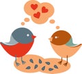 Two birds fell in love hearts and seeds