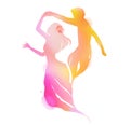 Romantic Valentine lovers dancing silhouette on watercolor background. Love at first sign concept.  Engagement couple. Happy Royalty Free Stock Photo