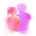 Romantic Valentine lovers silhouette on watercolor background. Love at first sign concept. Engagement couple. Happy valentine`s