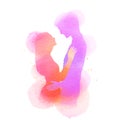 Romantic Valentine lovers silhouette on watercolor background. Love at first sign concept.  Engagement couple. Happy valentine`s Royalty Free Stock Photo