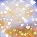 Romantic Valentine`s Day background design. Light shining background with stars and hearts, abstract blur and gradient Royalty Free Stock Photo