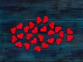 .Romantic valentine`s day background red satin hearts Royalty Free Stock Photo