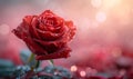 Romantic Valentine\'s Day Design: Red Rose on Pink Background with Bokeh Lights, Royalty Free Stock Photo