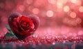 Romantic Valentine\'s Day Design: Red Rose on Pink Background with Bokeh Lights, Royalty Free Stock Photo