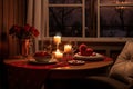 Romantic Valentine\'s Day Dinner Table with Couple Sharing a Cozy Evening Moment Royalty Free Stock Photo