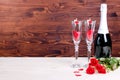 Romantic Valentine's Day with glasses with roses and hearts, cha Royalty Free Stock Photo