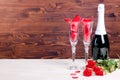 Romantic Valentine's Day with glasses with roses and hearts, cha Royalty Free Stock Photo