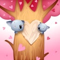 Romantic Valentine`s Day Koala Bears Sharing Love