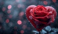 Romantic Valentine\'s Day: Red Rose on Black Background with Pink Bokeh Lights, Royalty Free Stock Photo