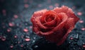 Romantic Valentine\'s Day: Red Rose on Black Background with Pink Bokeh Lights,