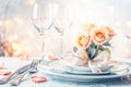 Romantic Valentine\'s Day table setting with roses Royalty Free Stock Photo