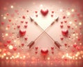 Valentine\'s Day Background with Heart-Shaped Balloons and Cupid Arrows, AI Generated