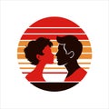 Romantic Valentine\'s Kiss with Mountain Silhouette on retro background vector Royalty Free Stock Photo