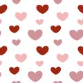 Romantic valentine texture with pink and red heart seamless pattern background