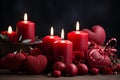 Romantic valentines day atmosphere with red candles and hearts for love celebrations and romance Royalty Free Stock Photo