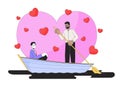 Romantic Valentines day boyfriends lake boating 2D linear illustration concept