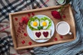 Romantic valentines day breakfast in bed with Royalty Free Stock Photo