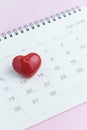 Romantic Valentines day concept as clean calendar with cute red Royalty Free Stock Photo