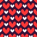 Romantic Valentines day pattern. Seamless dark background with red and white hearts. Vector hand drawn illustration Royalty Free Stock Photo