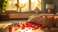 Romantic valentines day theme based bedroom decoration idea. Royalty Free Stock Photo