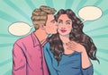 Romantic vector illustration in pop art style on love story theme.