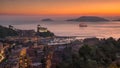 Fantastic tallship in Lerici`s gulf in the sunset