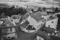 A romantic view of the New World and Prague Castle in a black and white design Royalty Free Stock Photo