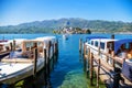 Romantic view of San Giulio island at Lake Orta, Piedmont, Italy Royalty Free Stock Photo