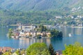 Romantic view of San Giulio island at Lake Orta, Piedmont, Italy Royalty Free Stock Photo